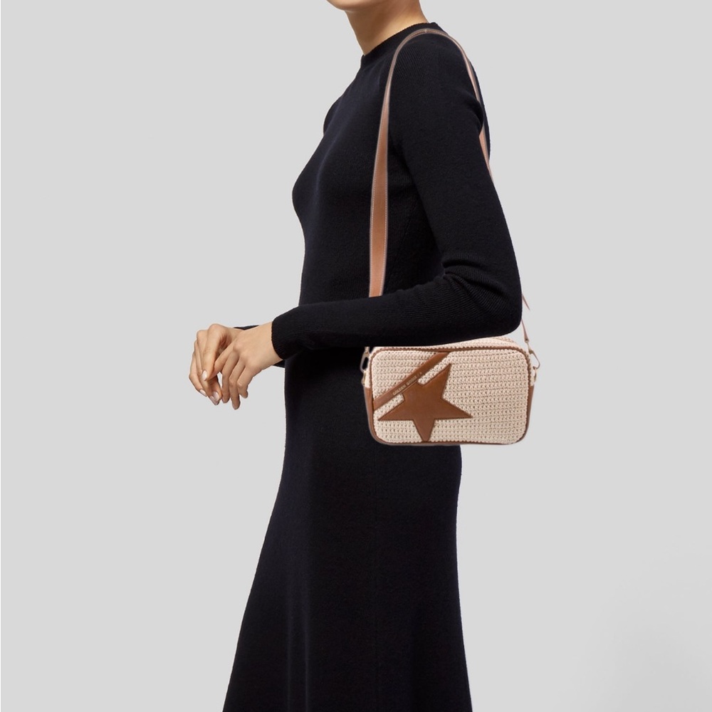 Golden Goose Tan and Cream Crossbody Bag with Star Appliqué